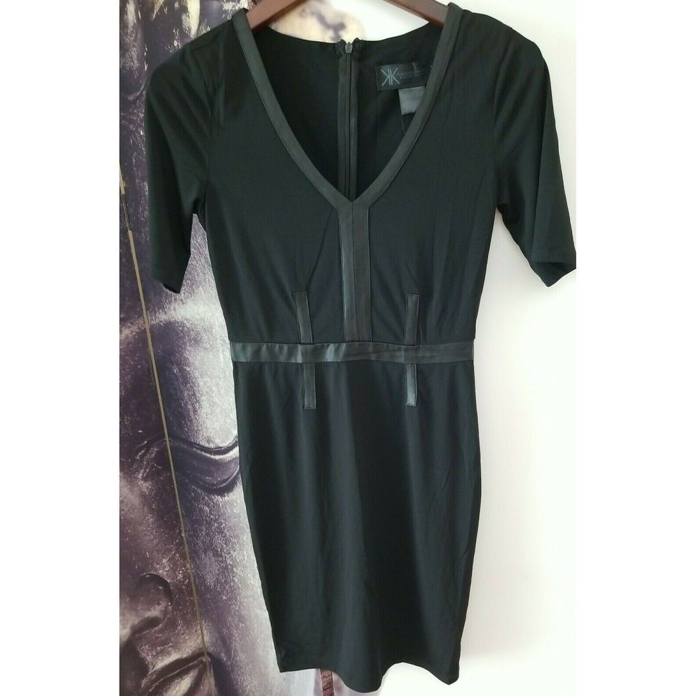 Kardashian Kollection Sheath Dress Faux Leather Trim Black‎ Bodycon NWT Size XS